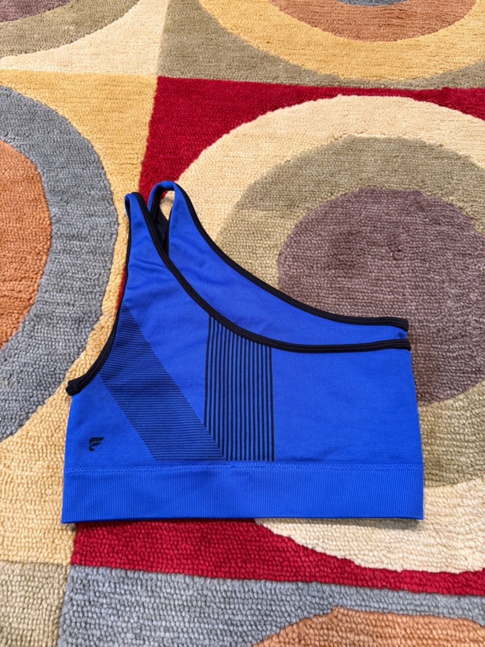 Like-New Fabletics Indy Seamless One Shoulder Sports Bra Lapis Blue Black Medium